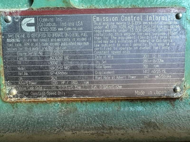 Used Cummins DQCC QSK23-G7 NR2 Rental Grade Diesel Generator, 9601 Hrs, EPA Tier 2 Flex, 800 KW