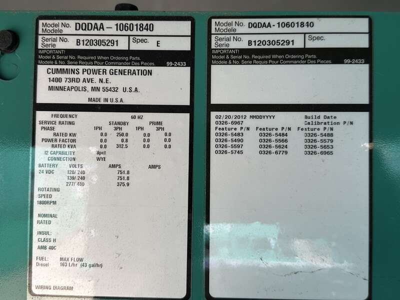 Cummins 313 KVA 250 KW Model DQDAA Portable Generator Hardin Industries Enclosure