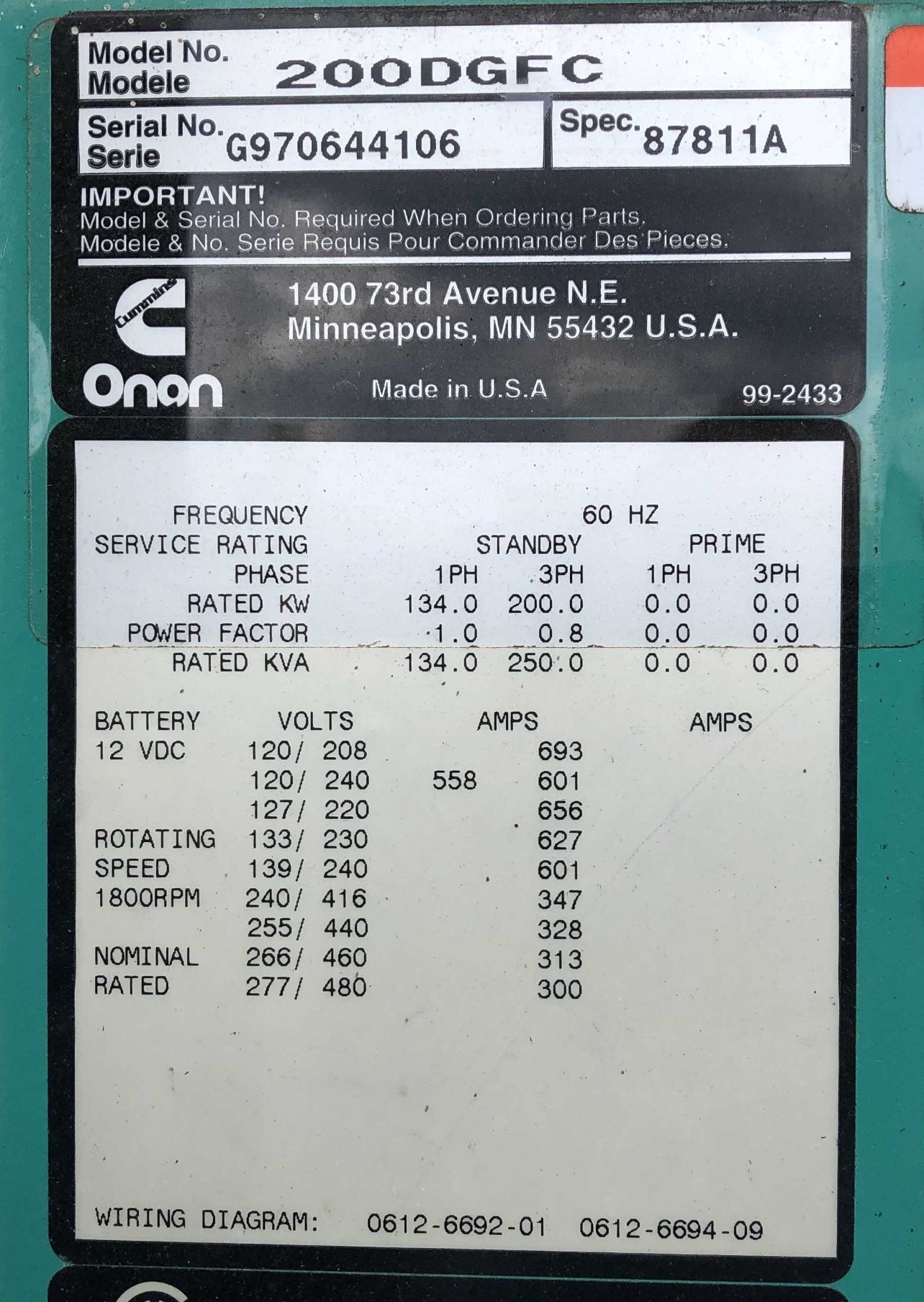 Cummins 250 KVA 200 KW Model DGFC Towable Trailer Generator