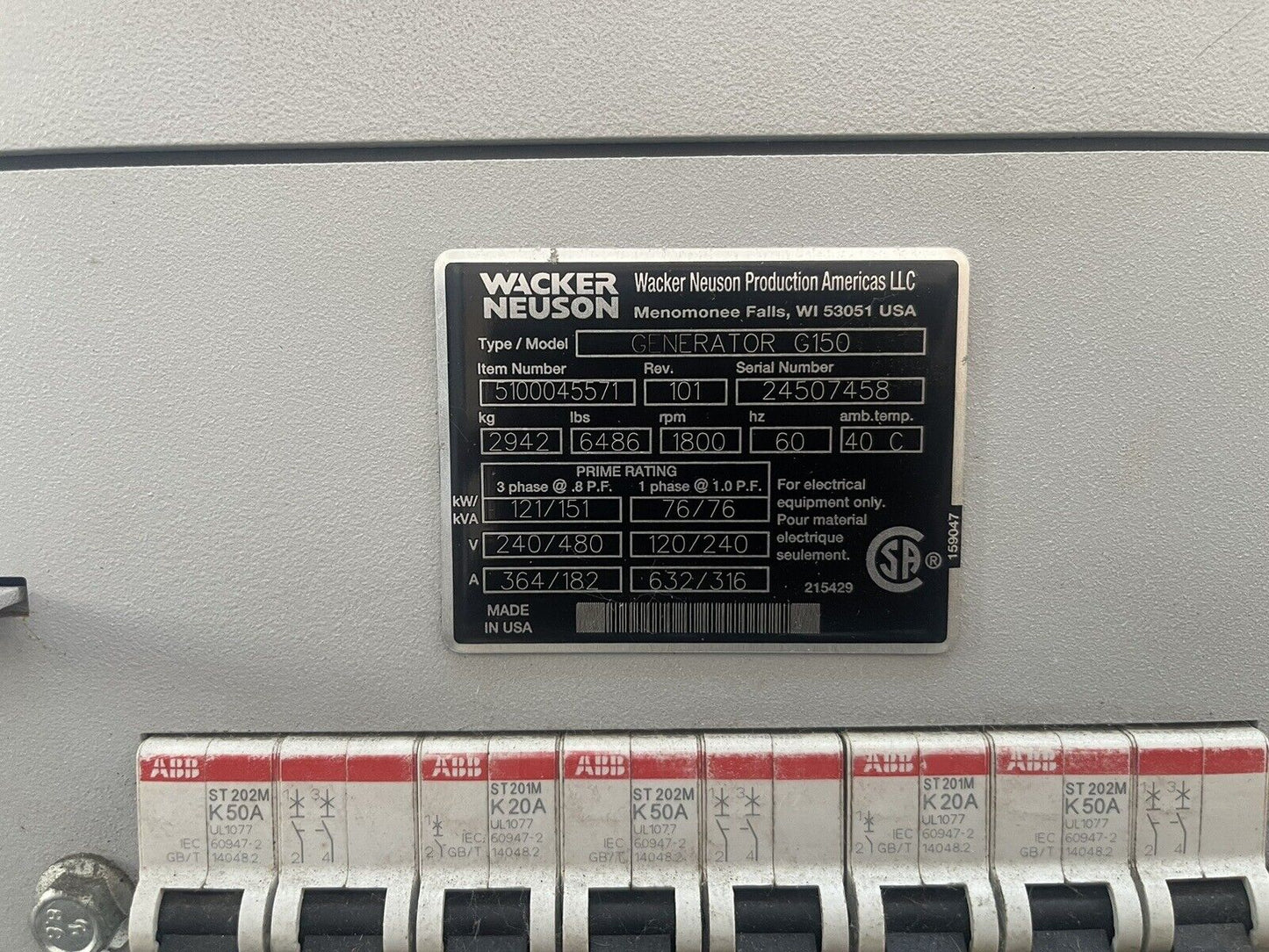 2022 Wacker Neuson G150 121 KW DEF T4F Towable Generator Item: 5100045571