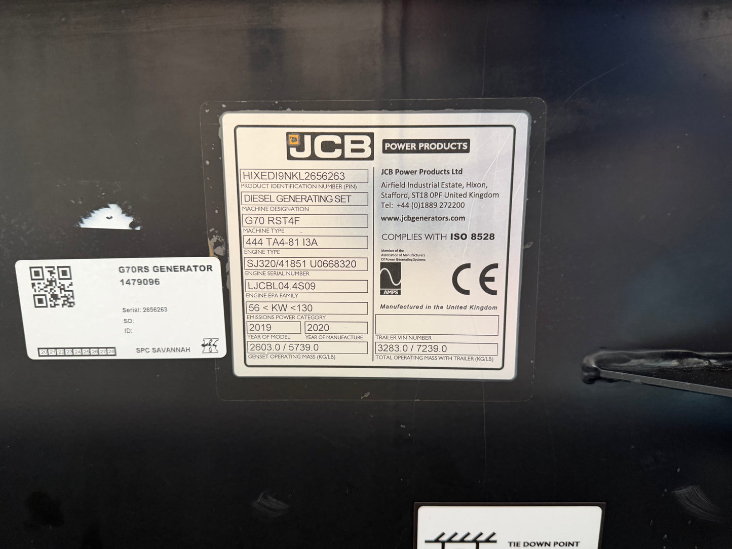 2020 JCB G70RS T4F Towable Generator
