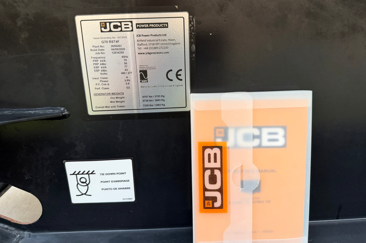 2020 JCB G70RS T4F Towable Generator